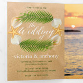 Tropische krans Sandy Beach Wedding Suite Drieluik Uitnodiging (Binnenzijde eerst)