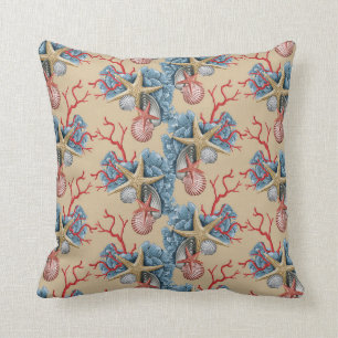 Tropische kreeften schelp Coral Blue Tan Copper Kussen