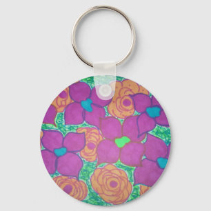 Tropische kunst met kleurrijk bloemenpatroon sleutelhanger