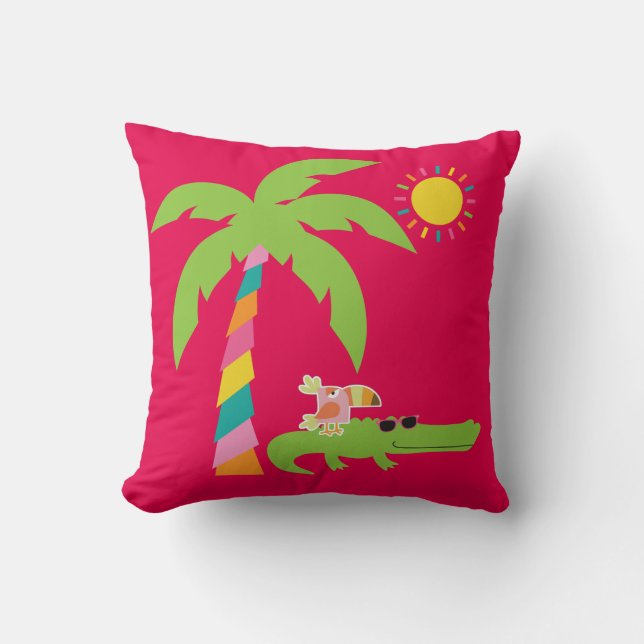 Tropische kussen met Alligator, Flamingo, Toucan (Voorkant)