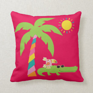 Tropische kussen met Alligator, Flamingo, Toucan