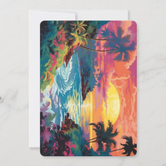 Tropische kust bij zonsondergang bedankkaart