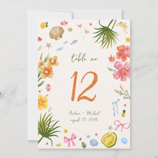 Tropische Kust Hand getrokken 5x7 Tafelnummer Kaar (Voorkant)