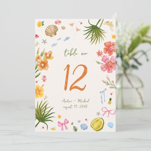 Tropische Kust Hand getrokken 5x7 Tafelnummer Kaar (Staand voorkant)
