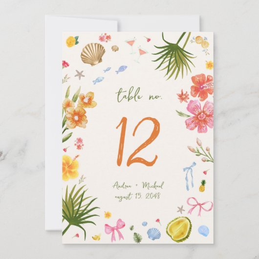 Tropische Kust Hand getrokken 5x7 Tafelnummer Kaar (Achterkant)