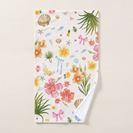 Tropische kust Hand getrokken bloemen en schelpen Bad Handdoek (Handdoek)