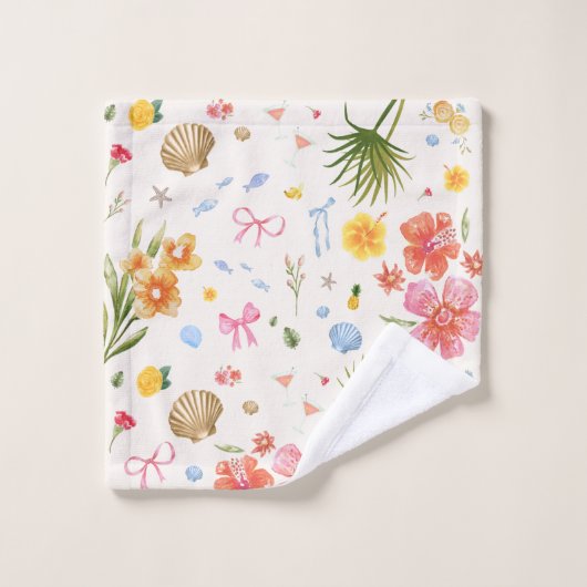 Tropische kust Hand getrokken bloemen en schelpen Bad Handdoek (Wasdoekje)