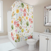 Tropische kust Hand getrokken bloemen en schelpen Douchegordijn (In situ)