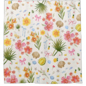 Tropische kust Hand getrokken bloemen en schelpen Douchegordijn (Voorkant)