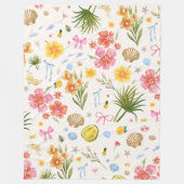 Tropische kust Hand getrokken bloemen en schelpen Fleece Deken (Voorkant)