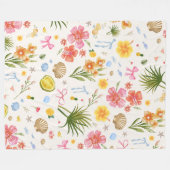 Tropische kust Hand getrokken bloemen en schelpen Fleece Deken (Voorkant (Horizontaal))