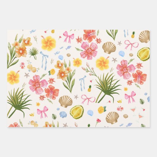 Tropische kust Hand getrokken bloemen en schelpen Inpakpapier Vel (Voorkant 2)