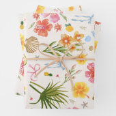 Tropische kust Hand getrokken bloemen en schelpen Inpakpapier Vel (In situ)