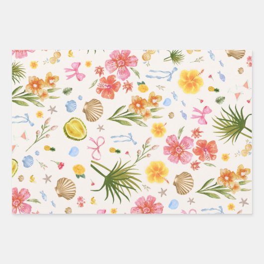Tropische kust Hand getrokken bloemen en schelpen Inpakpapier Vel (Voorkant)