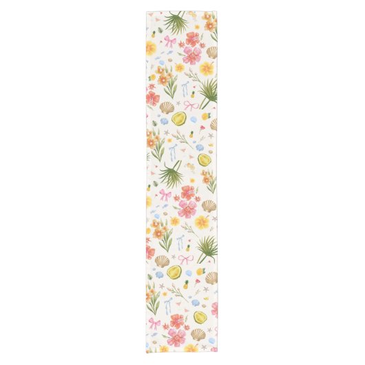 Tropische kust Hand getrokken bloemen en schelpen Korte Tafelloper (Voorkant)