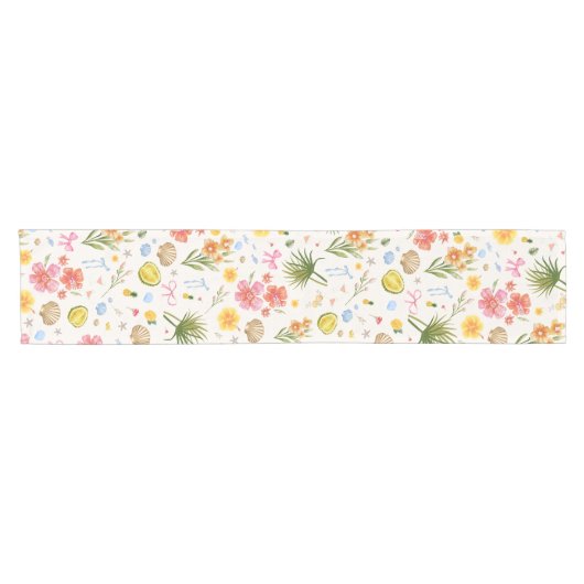 Tropische kust Hand getrokken bloemen en schelpen Korte Tafelloper (Horizontaal)