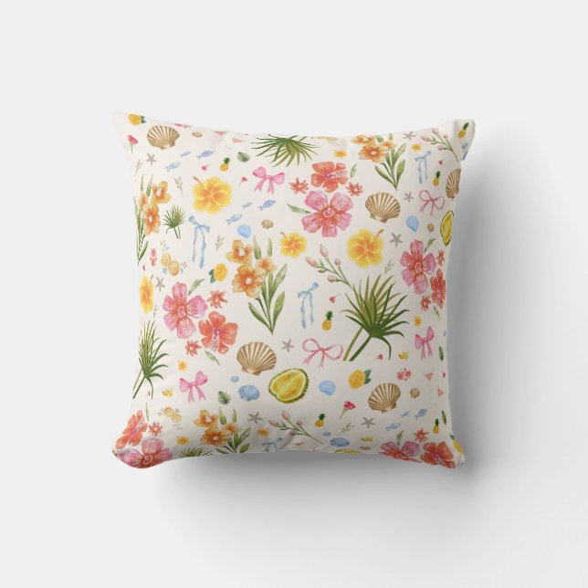 Tropische kust Hand getrokken bloemen en schelpen Kussen (Voorkant)