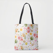 Tropische kust Hand getrokken bloemen en schelpen Tote Bag (Voorkant)