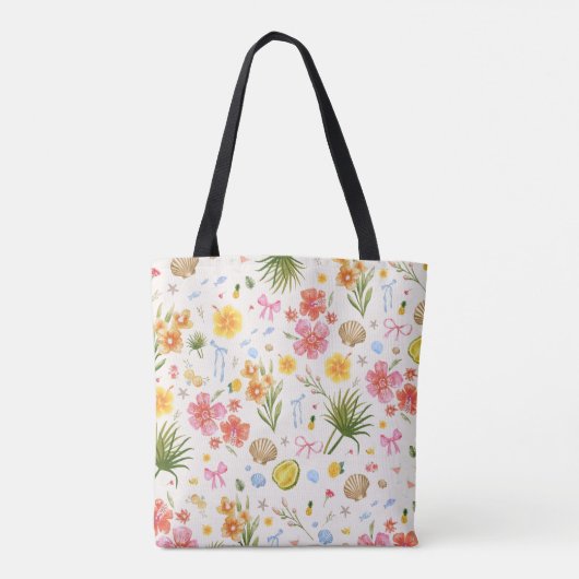 Tropische kust Hand getrokken bloemen en schelpen Tote Bag (Achterkant)