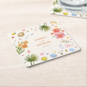 Tropische Kust Hand Getrokken Bloemen Schelpen Huw Kartonnen Onderzetters (Schuin)