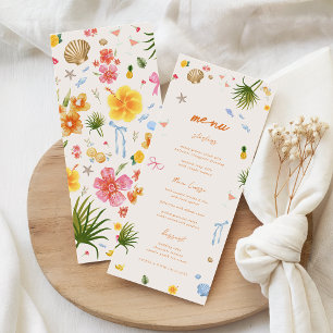 Tropische Kust Hand Getrokken Bloemen Schelpen Huw Menu