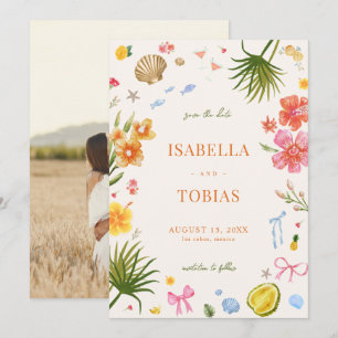 Tropische Kust Hand Getrokken Bloemen Schelpen Huw Save The Date