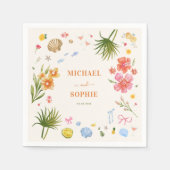 Tropische Kust Hand Getrokken Bloemen Schelpen Huw Servet (Voorkant)