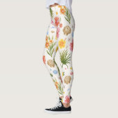 Tropische Kust Hand getrokken Bloemen & Schelpen Leggings (Links)