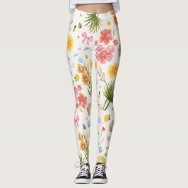 Tropische Kust Hand getrokken Bloemen & Schelpen Leggings