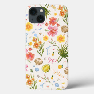 Tropische Kust Hand Getrokken Bloemen & Schelpen N Case-Mate iPhone Case
