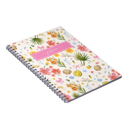 Tropische Kust Hand Getrokken Bloemen & Schelpen N Notitieboek (Rechterzijde)