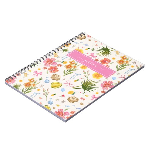 Tropische Kust Hand Getrokken Bloemen & Schelpen N Notitieboek (Linkerzijde)
