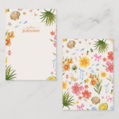 Tropische Kust Hand Getrokken Bloemen & Schelpen N Notitiekaartje (Voorkant / Achterkant)