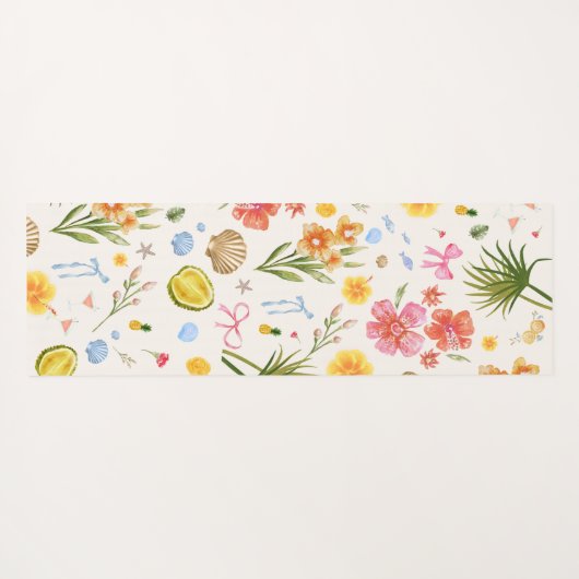 Tropische Kust Hand getrokken Bloemen Zeeschelpen  Yogamat (Achterkant (horizontaal))