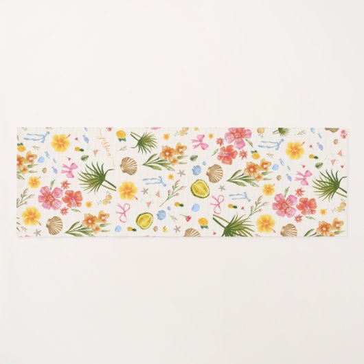 Tropische Kust Hand getrokken Bloemen Zeeschelpen  Yogamat (Voorkant (horizontaal))