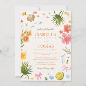 Tropische Kust Hand Getrokken Bow Sea Shells Weddi Kaart (Voorkant)