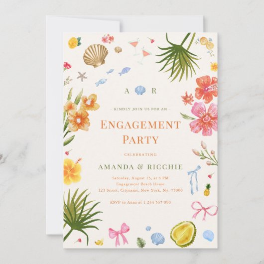 Tropische kust Hand getrokken Shell Engagement Par Kaart (Voorkant)