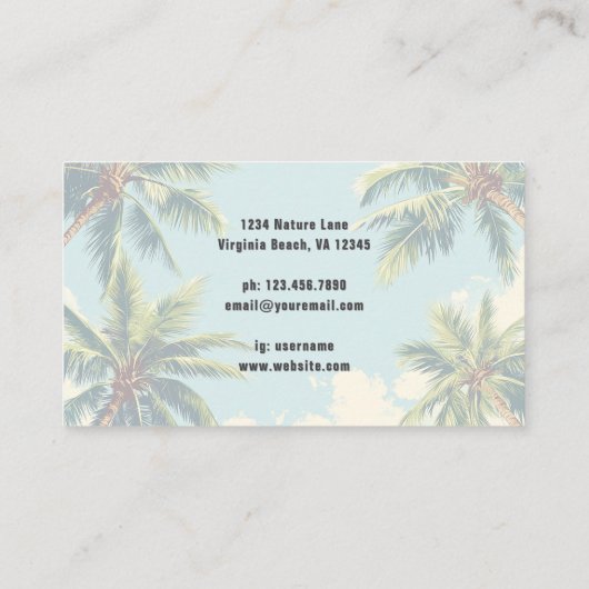 Tropische Kust Palmbomen Retro Beach Visitekaartje (Achterkant)