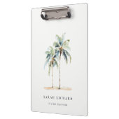 Tropische Kust Palmbomen Waterverf Blauw Groen Klembord (Links)