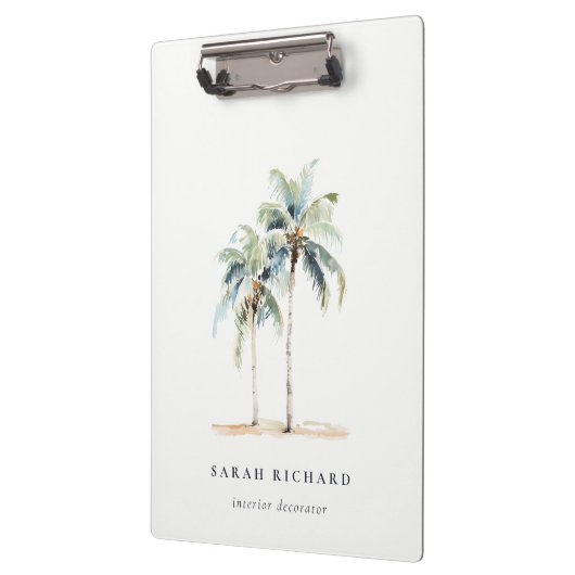 Tropische Kust Palmbomen Waterverf Blauw Groen Klembord (Links)