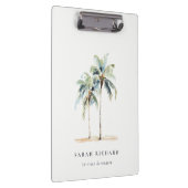 Tropische Kust Palmbomen Waterverf Blauw Groen Klembord (Rechts)