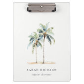 Tropische Kust Palmbomen Waterverf Blauw Groen Klembord (Voorkant)