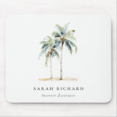 Tropische Kust Palmbomen Waterverf Blauw Groen Muismat (Voorkant)