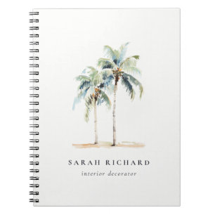 Tropische Kust Palmbomen Waterverf Blauw Groen Notitieboek