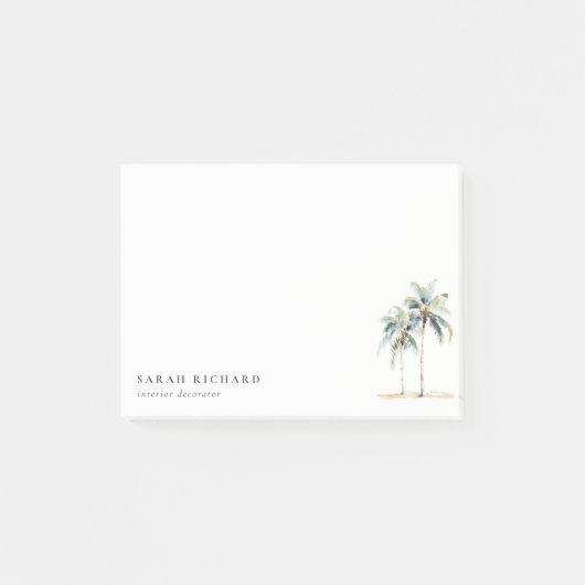 Tropische Kust Palmbomen Waterverf Blauw Groen Post-it® Notes (Voorkant)