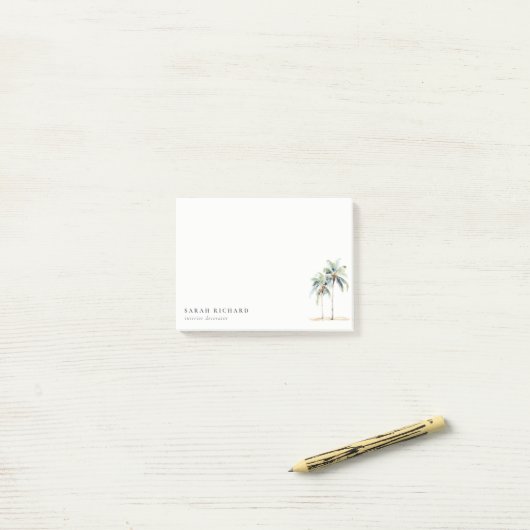 Tropische Kust Palmbomen Waterverf Blauw Groen Post-it® Notes (Op bureau)