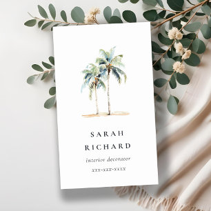 Tropische Kust Palmbomen Waterverf Blauw Groen Visitekaartje
