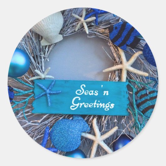 Tropische kust Seashell Holiday Kerstmis Ronde Sticker (Voorkant)