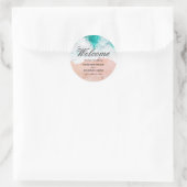 Tropische Kust Strand Bruiloft Welkom Ronde Sticker (Tas)