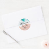 Tropische Kust Strand Bruiloft Welkom Ronde Sticker (Envelop)